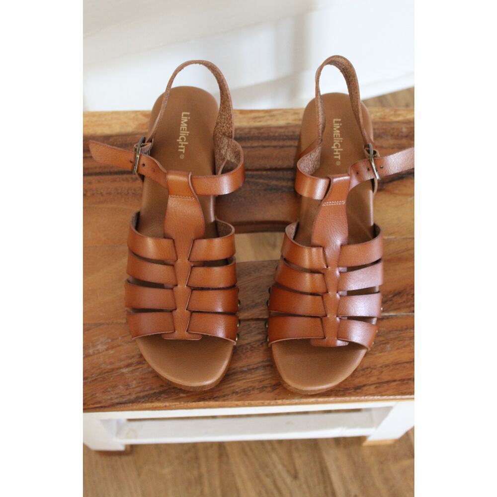 Women's Limelight Everlee Faux Wood Open Toe Strappy Chunk Heel Sandle Size8 1/2